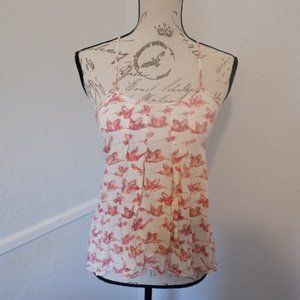 Flowy Cream Tank w/ Pink Hummingbird Pattern